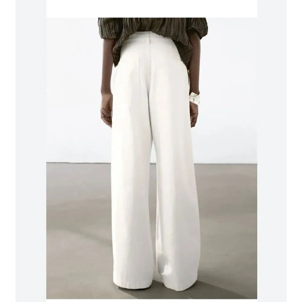 Massimo Dutti Women Trousers Pants EU 38 US 6 White Wide Leg 5028/728 NWT
